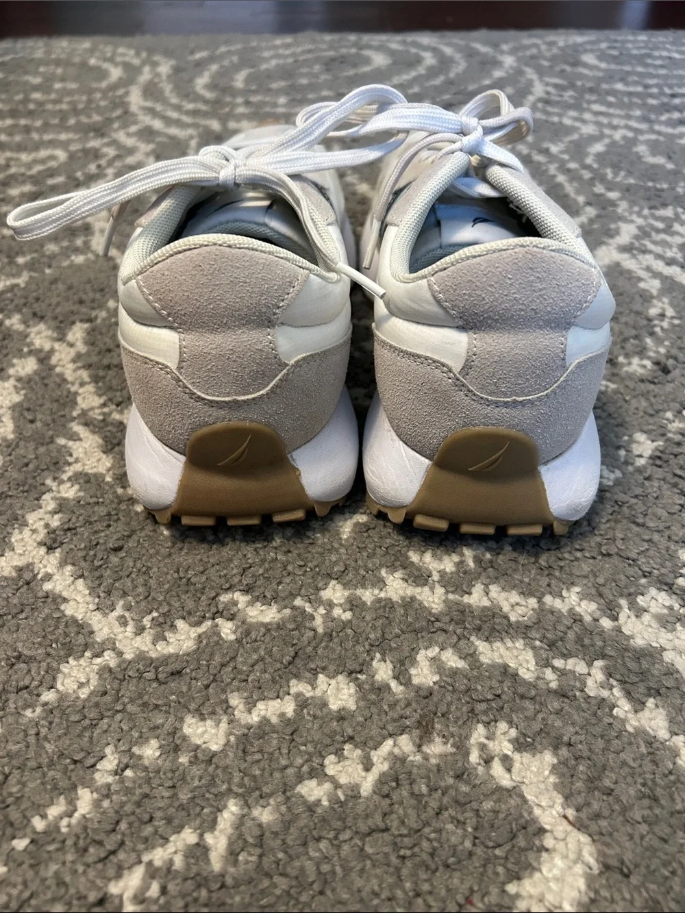 Nautica Beige and Navy Low-Top Retro Sneakers Tennies Tennis Shoes